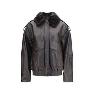 Loulou De Saison Brown Calf Leather Bos Taurus Women's Bomber